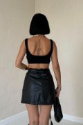 Siyah Kemerli Mini Deri Etek resmi